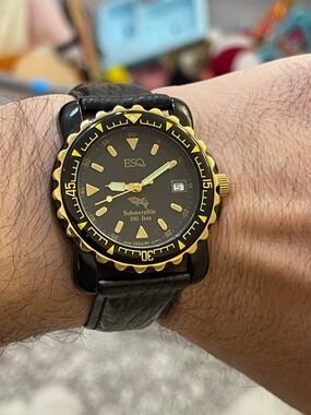 ESQ Movado Submersible Black Gold Tone 330ft Diver 40mm Men’s For Repair / Parts